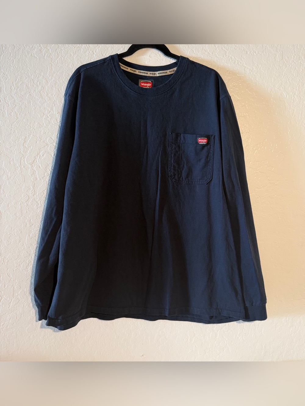 Wrangler Workwear Men's Long Sleeve Pocket T-Shirt Navy Blue Size 2XL (50-52)